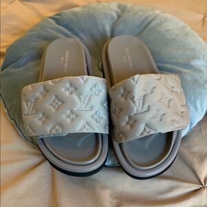 Louis Vuitton Light Blue Embossed Sandals